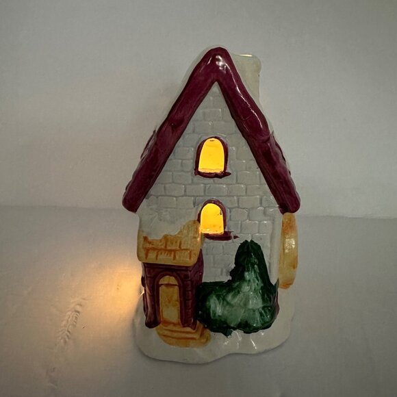 Hand-Painted Ceramic Holiday Village Candle Holder With Box CANDLE NOT INCLUDED - Picture 2 of 9